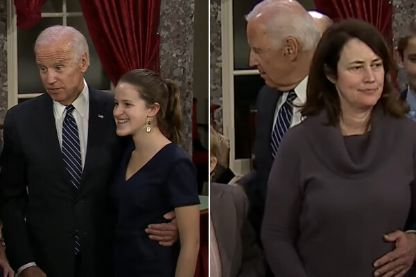 트럼프 지지단체인 수퍼팩이 공개한 바이든의 신체 접촉 논란 광고 영상 중 일부분 